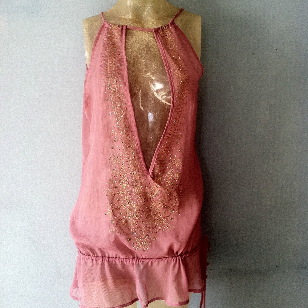 Pink and gold sheer blouse